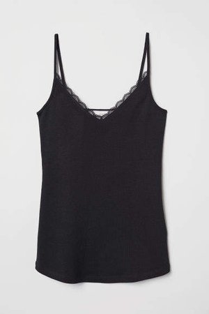 Lace-trimmed Camisole Top - Black
