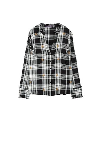 Violeta BY MANGO Leaf embroidery checked blouse