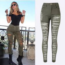 Beigey Green Ripped Pants