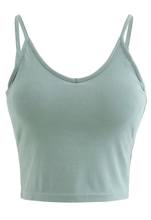 Cropped Rib Cami Tank Top in Green - Retro, Indie and Unique Fashion