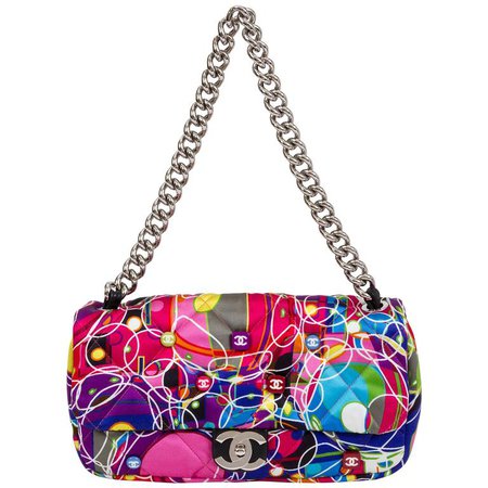 Chanel Multicolor Silk Quilted Flap Bag For Sale at 1stdibs