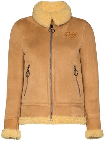 Shop Off-White Aviator style shearling coat with Express Delivery - FARFETCH