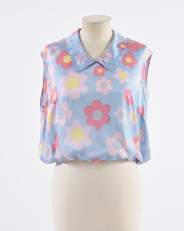 Vintage 1960s light blue floral daisy print silk blouse shirt | Etsy