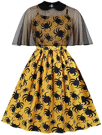 Wellwits Women's 2pcs Lace Cloak Net Spider Halloween Vintage Dress at Amazon Women’s Clothing store