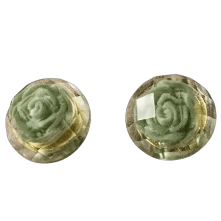 ART DECO LUCITE Inclusion Rose Gold Plated Vintage Earrings- Sublime Green Flower in 3D- Very Nice Jewel- from France