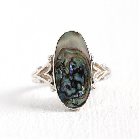 Vintage Abalone Ring Retro Sterling Silver Filigree Heart | Etsy