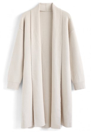 Shawl Neck Longline Cardigan in Sand - NEW ARRIVALS - Retro, Indie and Unique Fashion