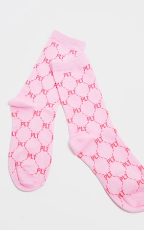 Pink Plt Logo Pink Ankle Socks | PrettyLittleThing