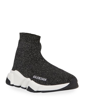 Balenciaga Metallic Knit High-Top Sock Sneakers | Neiman Marcus