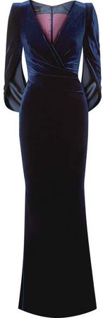 Rosin Cape-sleeved Velvet Gown - Midnight blue