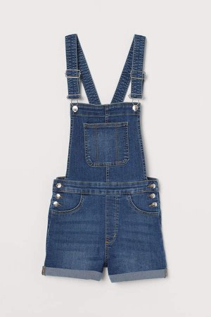 Denim Overall Shorts - Blue