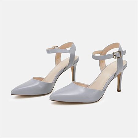 Amazon.com | Fttpdeaus Women's Stilettos Heels Pump Sandals Backless Ankle Strap Closed Toe Heels Grey | Heeled Sandals