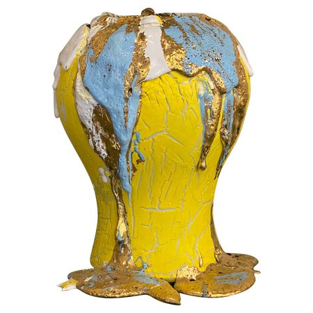 Yellow & Gold Porcelain Vase Coralla Maiuri the Lava Collection