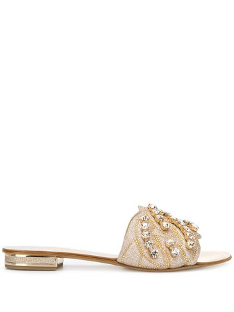 Casadei Crystal Embellished Sandals 1M643P010MC0631 Gold | Farfetch