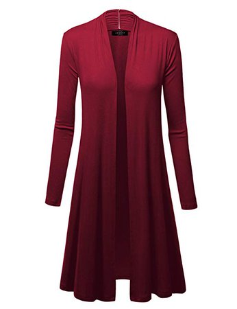 WSK1079 Womens Solid Long Sleeve Open Front Long Cardigan XXL Wine at Amazon Women’s Clothing store: