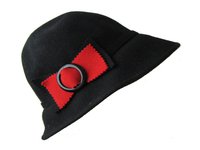 Black Wool Women's Hat with Red Bow : That Way Hat. New, Hand Crafted and Custom Millinery - Online