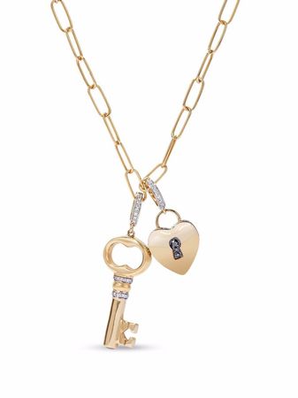 Annoushka 18kt yellow gold Mythology diamond key and heart charm necklace