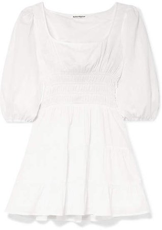 Verona Shirred Tiered Cotton-gauze Mini Dress - White
