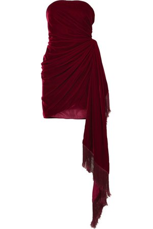 Oscar de la Renta | Strapless fringed draped velvet mini dress | NET-A-PORTER.COM