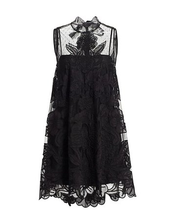 RED Valentino Floral Lace Tulle Mini Dress in Black