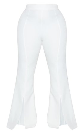 Plus White Split Front Flared Leg Trousers | PrettyLittleThing USA
