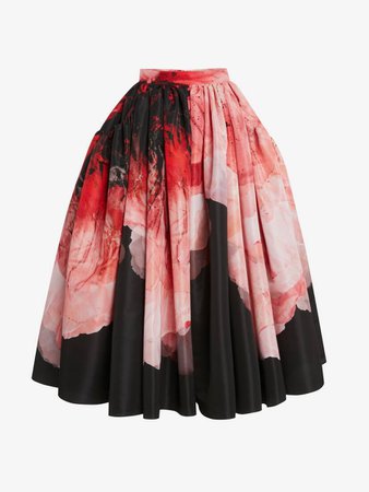 Anemone print Gathered Midi Skirt in Anemone | Alexander McQueen GB