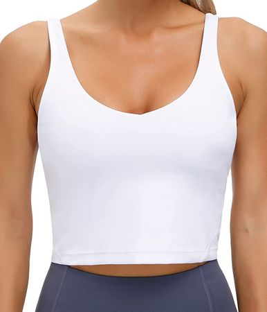 Wjustforu Women's Tank Top Padded Sports Bra Running Workout Yoga Crop Top (Medium, White) at Amazon Women’s Clothing store