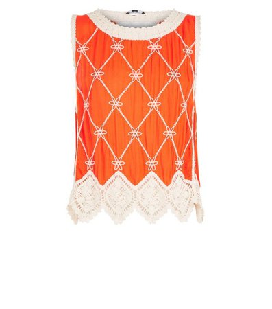 Bright Orange Lattice Back Crochet Top | New Look