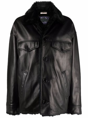 Shop Marni faux fur-trim leather jacket with Express Delivery - FARFETCH