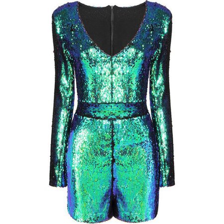 Yoins Green Playsuit with Sequin Detail