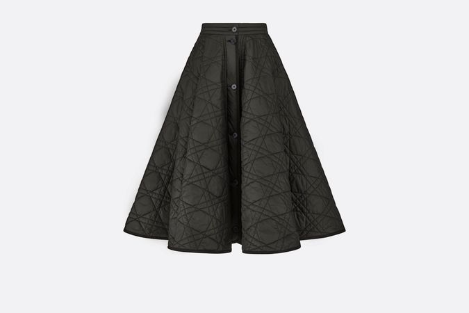 Macrocannage Mid-Length Skirt Black Quilted Technical Taffeta | DIOR