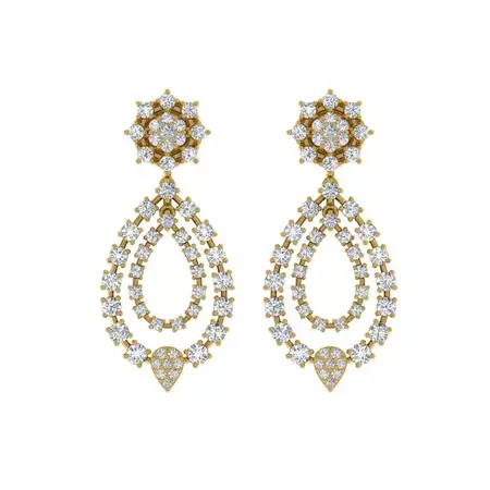 2.7 Carat CVD Diamond Dangle Earrings 14 Karat Yellow Gold Handmade Fine Jewelry For Sale at 1stDibs