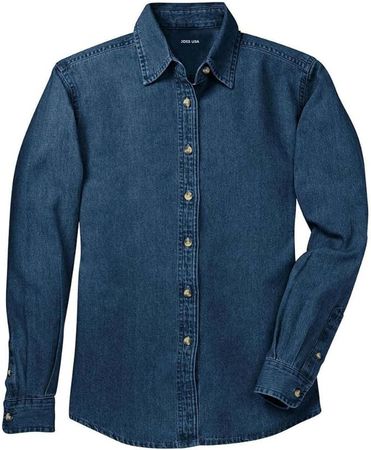 Joe's USA Ladies Long Sleeve Value Denim Shirt M-Dark Blue at Amazon Women’s Clothing store