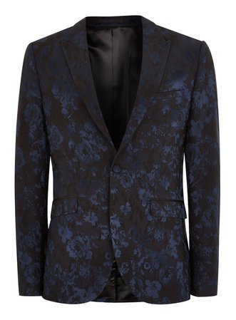 Navy And Black Baroque Skinny Suit Jacket