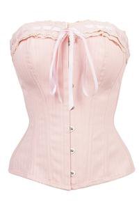 Classic Victoriana Corset With Beige Cotton Lace Trim And Ribbon Lacin – Corset Story US