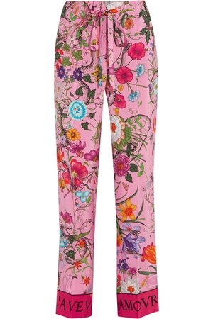 Pink Printed silk crepe de chine wide-leg pants | Gucci | NET-A-PORTER