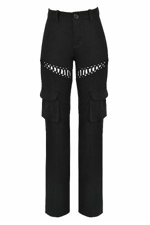 Clothing : Trousers : 'Breanna' Black Low-rise Straight Leg Cargo Trousers