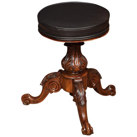 Walnut Ajustable Piano Stool For Sale at 1stdibs