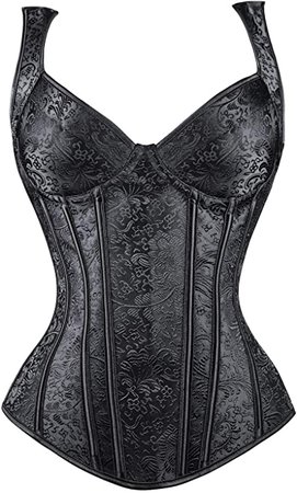 Kimring Women's Gothic Jacquard Shoulder Straps Tank Overbust Corset Bustiers at Amazon Women’s Clothing store