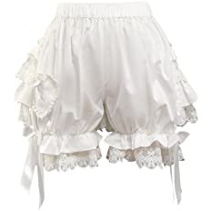 Amazon.com: Hugme White Lolita Bloomers Layered Ruffles Lace Trim Bow Ribbon : Clothing, Shoes & Jewelry