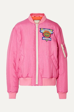 Pink Appliquéd satin-shell bomber jacket | Gucci | NET-A-PORTER