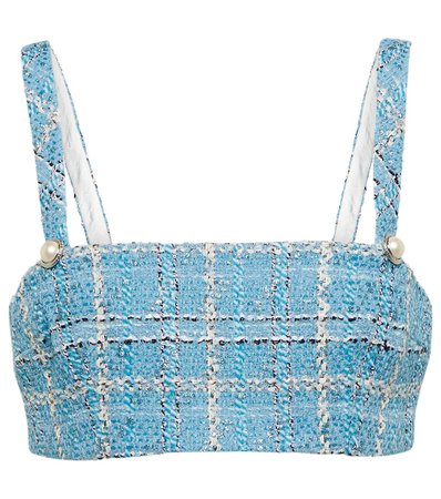 ALESSANDRA RICH
Embellished blue checked tweed crop top