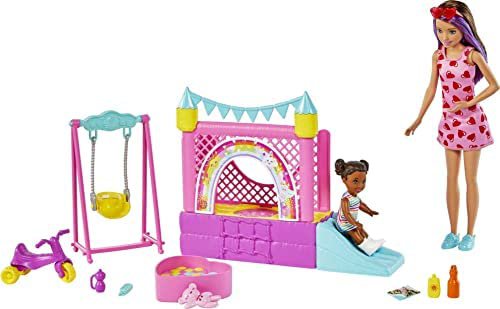 Amazon.com: Barbie Skipper Babysitters Inc. Bounce House Playset with Skipper Babysitter Doll, Toddler Doll, Swing & Accessories, Toy for 3 Year Olds & Up : Toys & Games