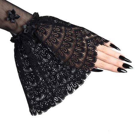 Sinister Adria mesh gloves with ruffled cuffs black