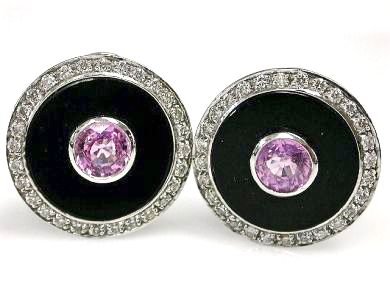 Modern Pink Sapphire Diamond Black Onyx Earrings