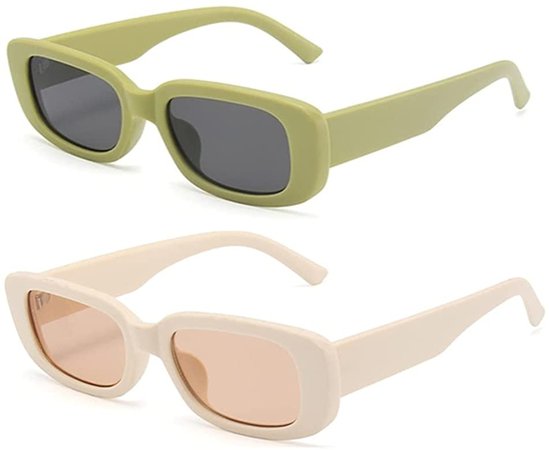 Amazon.com: Rectangle Sunglasses for Women Retro 90s Sunglasses Small Narrow Square Frame UV400 Protection (Sand green + beige) : Clothing, Shoes & Jewelry