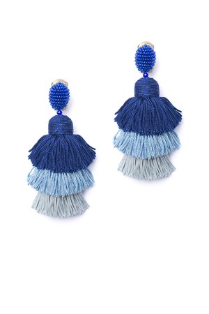 Blue Tiered Tassel Earrings by Oscar de la Renta for $65 | Rent the Runway