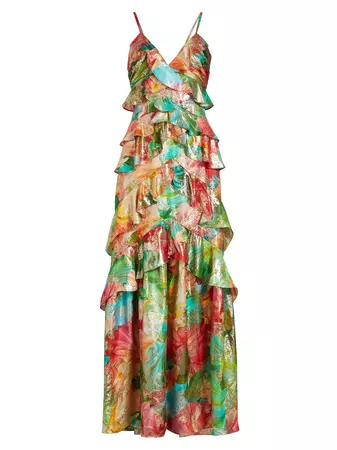 Shop Ramy Brook Harlen Floral Metallic Ruffled Gown | Saks Fifth Avenue