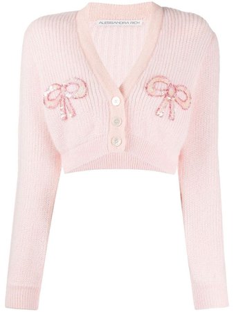 Alessandra Rich Cropped Bow Cardigan