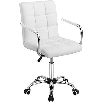 Amazon.com: Yaheetech White Desk Chairs with Wheels/Armrests Modern PU Leather Office Chair Midback Adjustable Home Computer Executive Chair 360° Swivel : Home & Kitchen